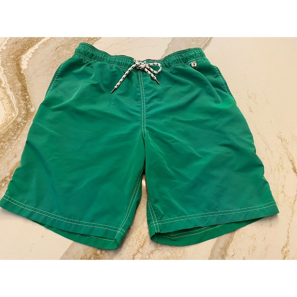 Lands' End Swim Trunks Men Medium 32-34 Green Board Shorts Mesh Liner Pocket